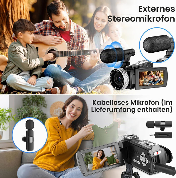 Vmotal 4K Videokamera, 48MP Foto/4K 60FPS Videorecorder, digitaler Camcorder für Vlogging auf YouTub