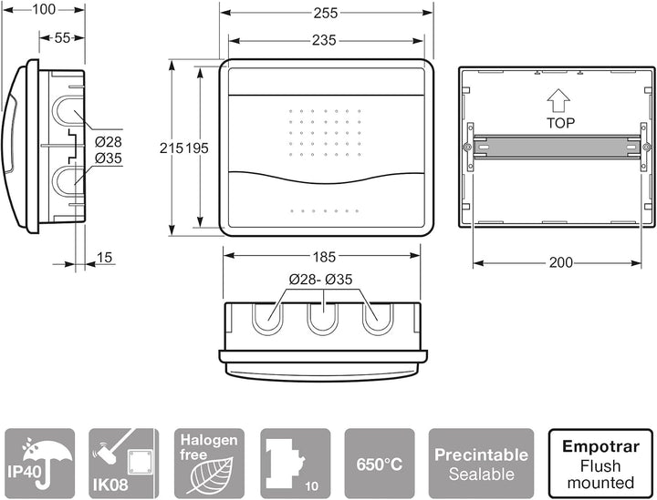 FAMATEL – Einbauschrank Nuova| IP40 | 8-10 Elemente | 188 x 230 x 55 mm | Lichtundurchlässige Tür |