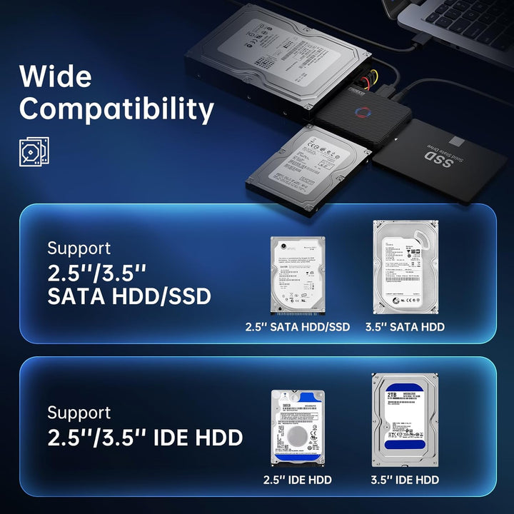 FIDECO USB 3.0 zu SATA und IDE Adapter, IDE und SATA Adapter, Festplatten Konverter für 2,5 und 3,5