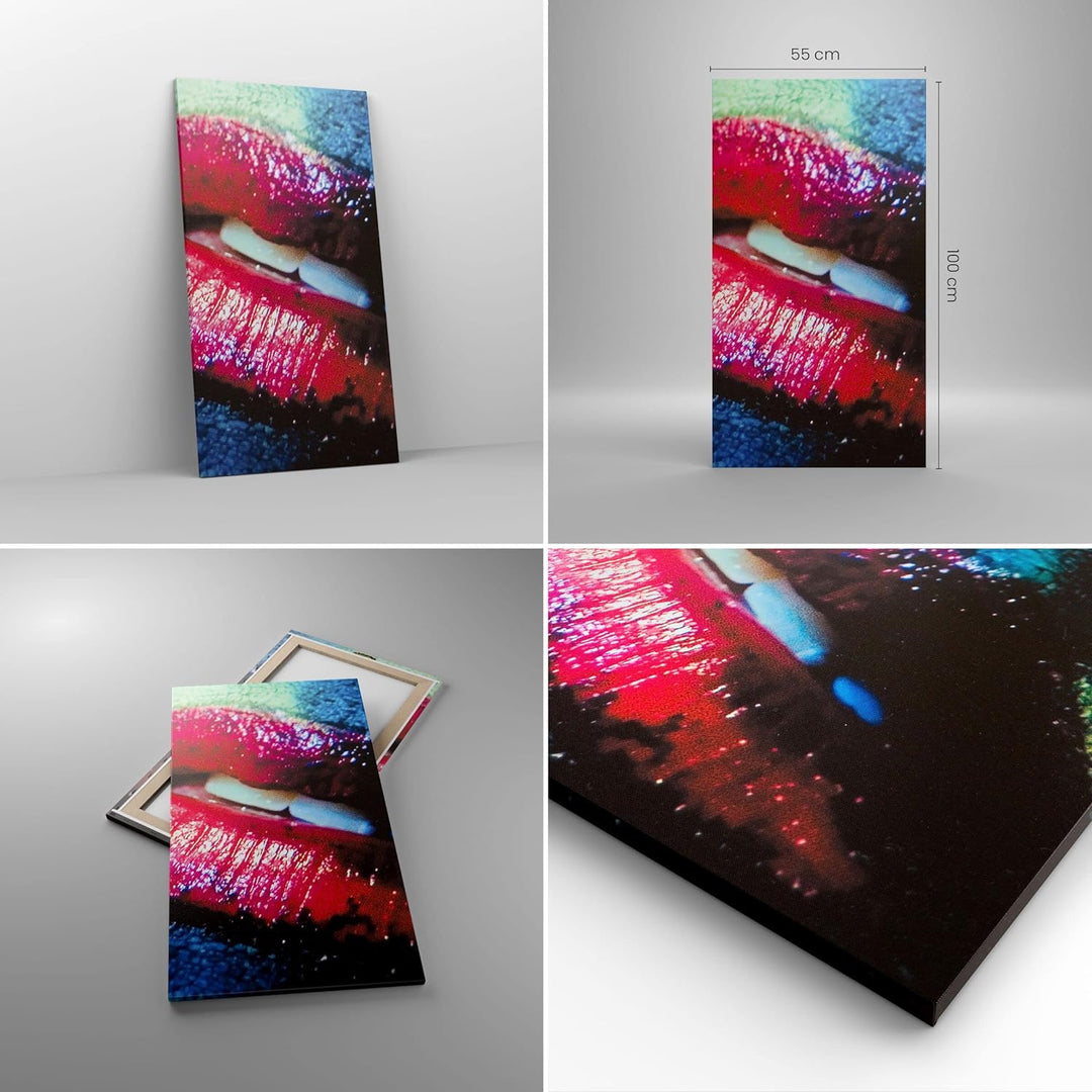 Bilder auf Leinwand 55x100cm Leinwandbild mit Rahmen Lippen Gesicht Frau Gross Wanddeko Bild Schlafz