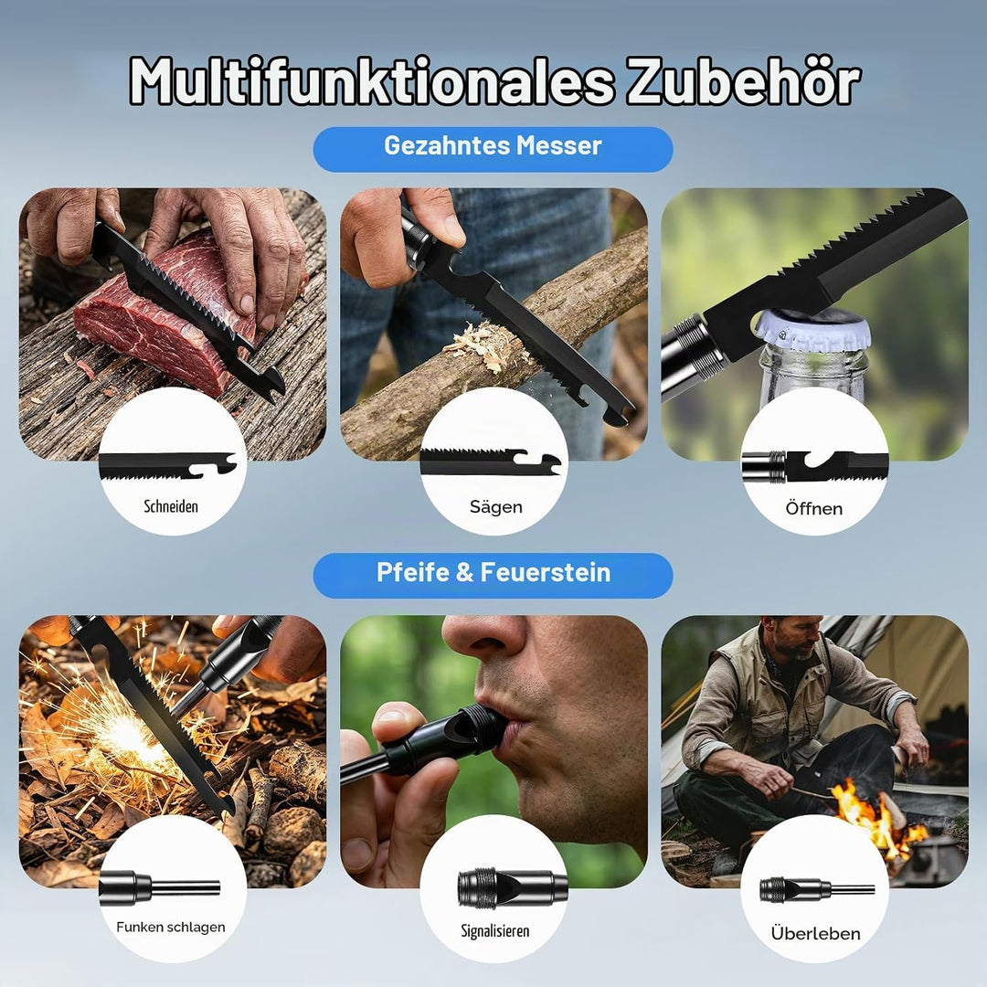 12-in-1 Wanderstöcke Survival, multifunktionale Wanderstöcke mit verstellbarem Aluminiumgriff und Me