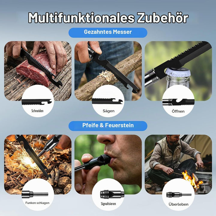 12-in-1 Wanderstöcke Survival, multifunktionale Wanderstöcke mit verstellbarem Aluminiumgriff und Me