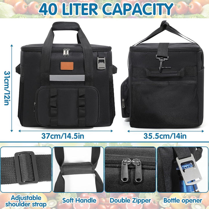 Kühltasche, 40L Kühltasche Gross Faltbar, Thermotasche Hält Warm & Kalt, Picknicktasche mit Schulter