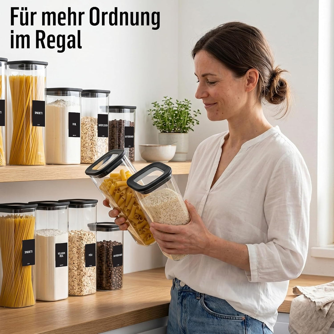 Deco haus Vorratsgläser mit Glasdeckel für Spaghetti 2x 2300ml + Etiketten | Vorratsdosen Glas mit D