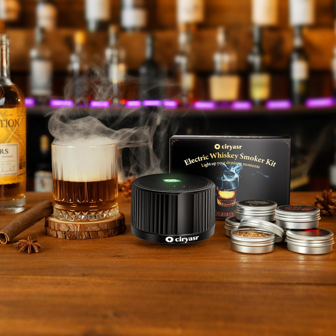 Whiskey Smoker Kit, CIRYASR Cocktail Räucherset Elektrisch ohne Butan mit 6 Flavors Holzspänen, RGB