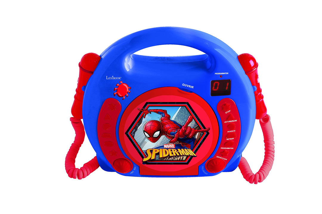 Lexibook Marvel Spider-Man Peter Parker CD-Player mit 2 Spielzeug-Mikrophonen, Kopfhöreranschluss. B