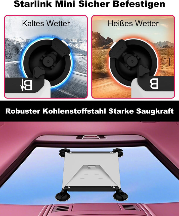 Starlink Mini Autohalterung - Starlink Halterung für Fenster und Schiebedächer, Saugnapfhalterung St