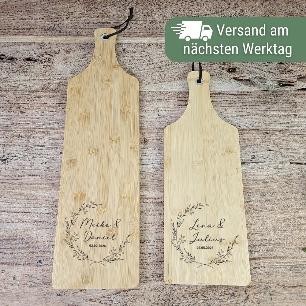 Schneidebrett personalisiert lang – Hochzeitsgeschenk Bambus mit Gravur – Holzbrett Hochzeit Namen &amp;