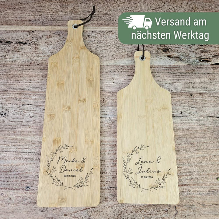 Schneidebrett personalisiert lang – Hochzeitsgeschenk Bambus mit Gravur – Holzbrett Hochzeit Namen &amp;
