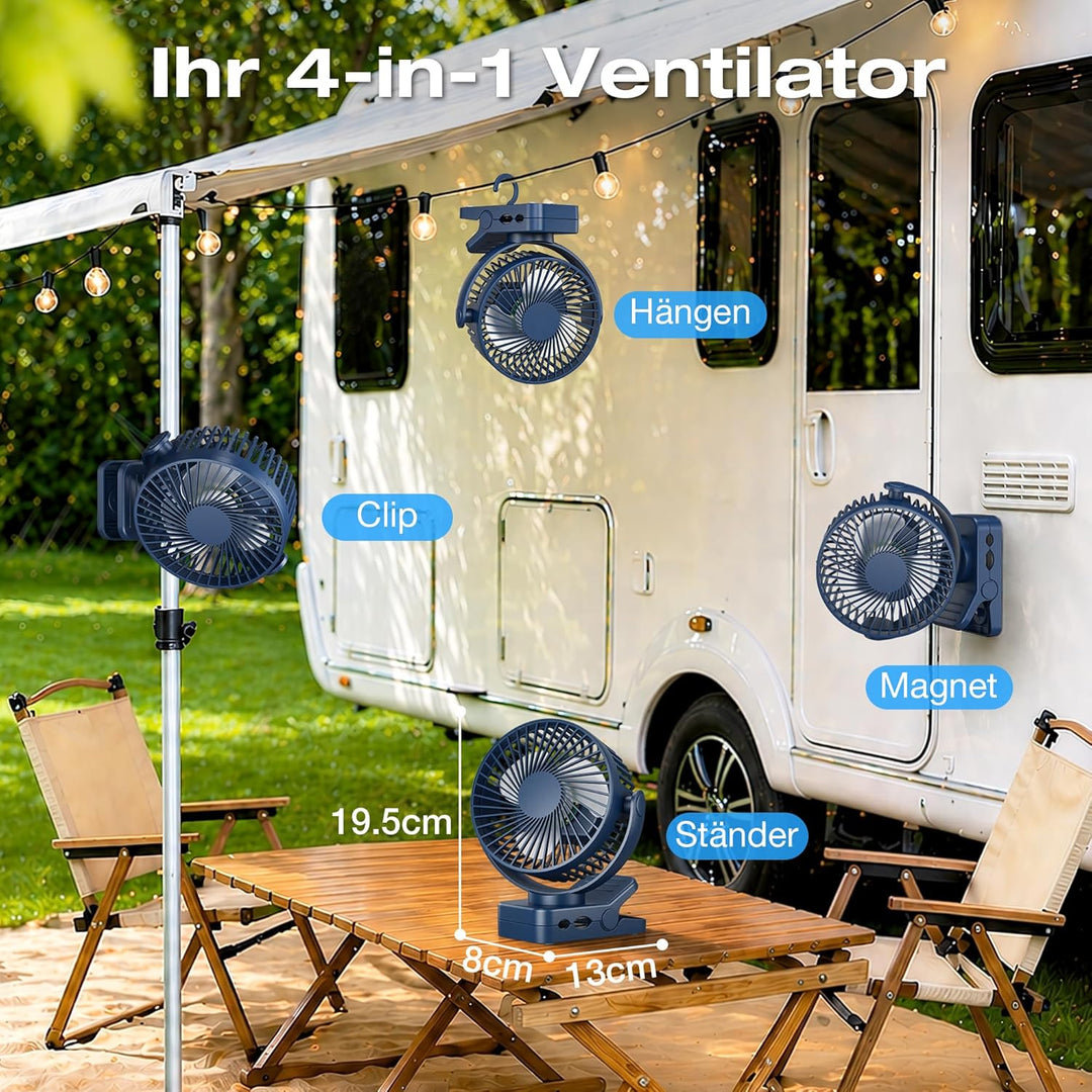 USB Ventilator 12000mAh Akku Tischventilator mit Fernbedienung & Magnetfuss, 3 Stufen, LED Licht, Ti