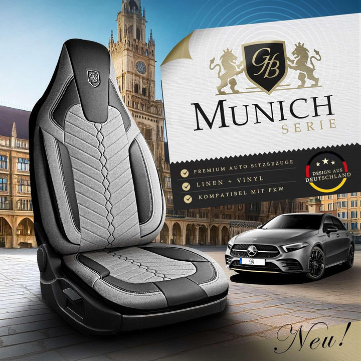 Autositzbezüge Universal für PKW & SUV – Premium Vordersitze Auto Sitzbezug aus Leinen, Grau-Schwarz
