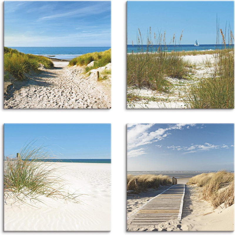 ARTLAND Leinwandbilder auf Holz Wandbild Bild Set 4 teilig je 30x30 cm Quadratisch Landschaft Strand