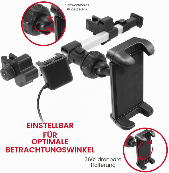 Macally Auto-Kopfstützen Tablet-Halterung mit USB-Lade-Hub & Zigarettenanzünder-Adapter – lädt 4 Ger