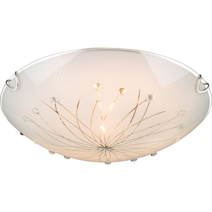 Design Decken Leuchte Glas satiniert Dekor Linien Steine klar Lampe Chrom Globo 40402-2