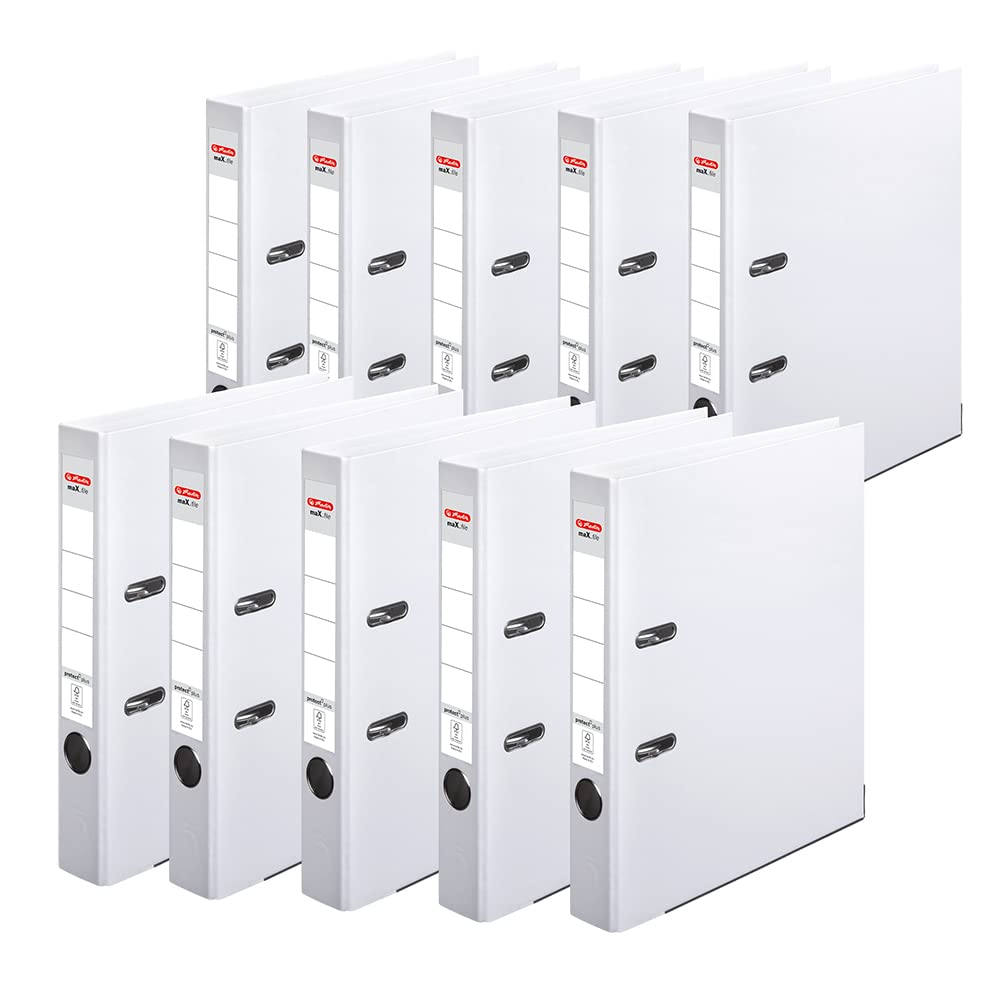 Herlitz 10834786 Ordner maX.file protect+, A4, Rückenbreite: 5cm, Voll-PP-Folienbezug, weiss, 10 Stü