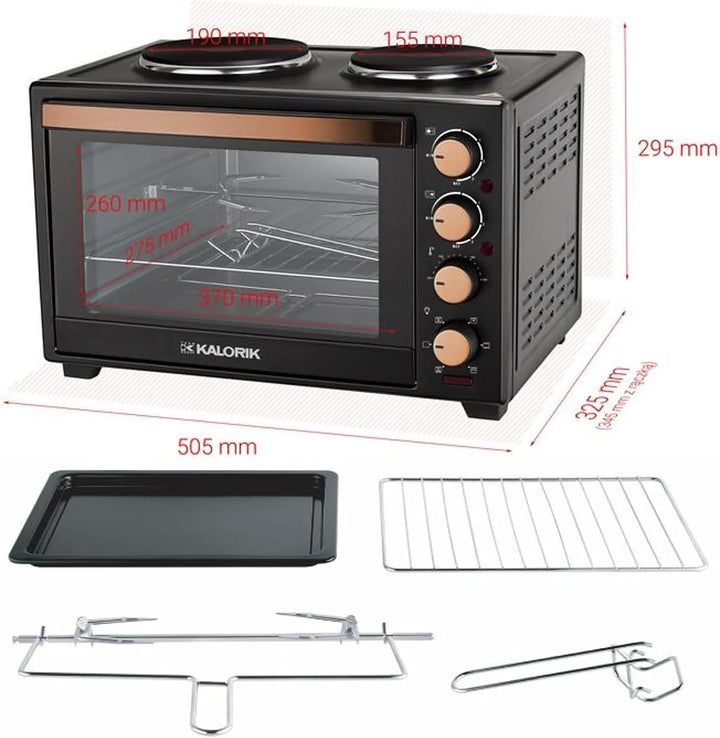 Kalorik - Minibackofen - Kochplatten 2er Elektrisch - mini Backofen 30 Liter - 2-in-1 Backofen und K