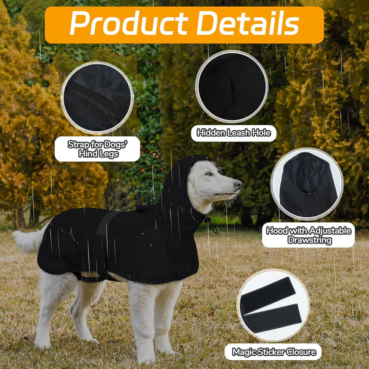 Lelepet Hund Regenmantel, wasserdichte Regenjacke für Grosse Hunde, Hunderegenmantel mit Reflektiere