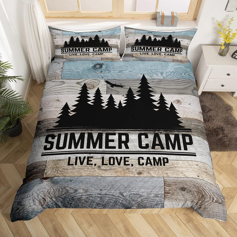 Homewish Camping Bettwäsche für Erwachsene Jungen Happy Camping Bettbezug rustikales Bauernhaus Bett