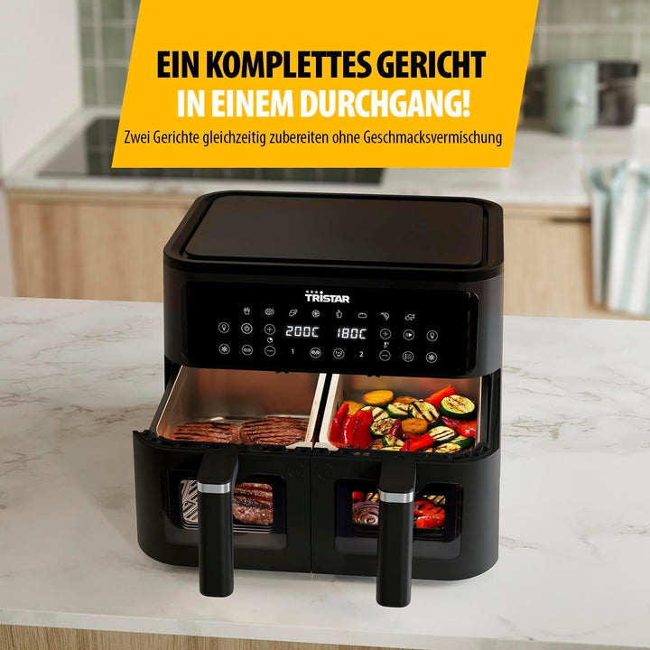 Tristar Doppelkorb-Heissluftfritteuse, 9 L Kapazität, 10 Programme, Sync-Funktion, Digitales Display