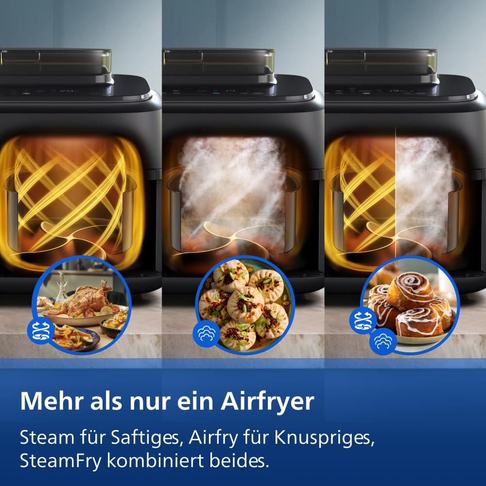 Philips Steam Airfryer 5000 Series Dual Basket Heissluftfritteuse mit Dampfgar-Funktion & 2 Körben –