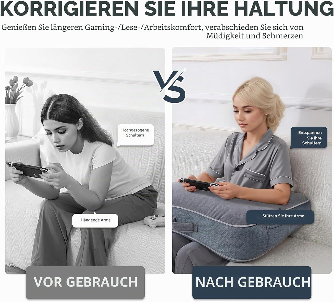 Lesekissen für Gaming, Gaming-Kissen für den Schoss, Häkelkissen zur Unterstützung des Schosses, Arm
