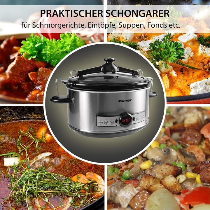Syntrox 6,5 l Slow Cooker | Schmortopf | Schongarer | Multikocher Stosax, Keramikinnentopf, Warmhalt