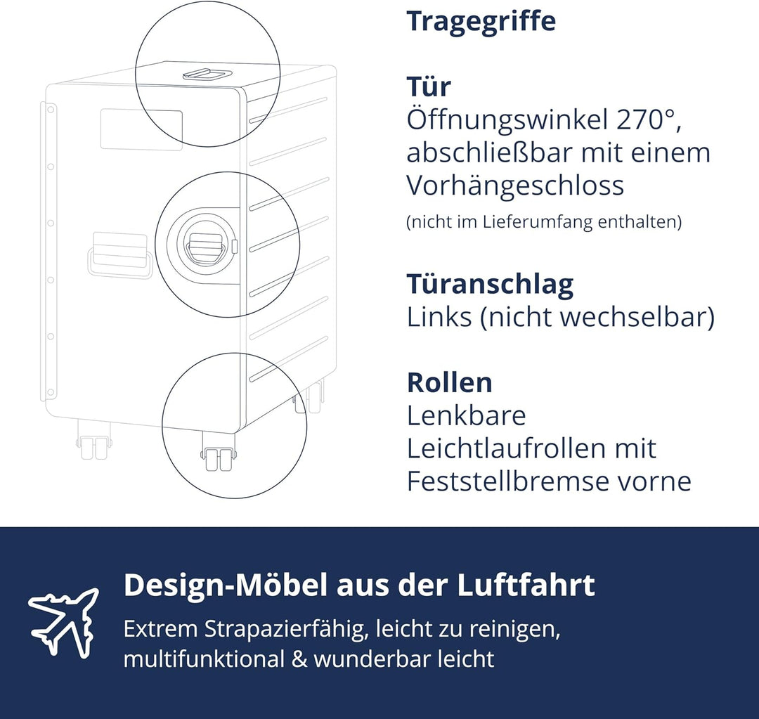 VanDeBord Rollcontainer mit Schubladen, mobiler Aktenschrank, Metallschrank, Schubladenschrank Küche