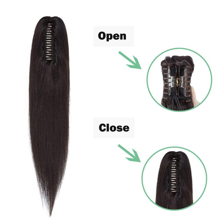 SEGO Ponytail Haarteil Echthaar Zopf Extension mit Klammer Clip in Pferdeschwanz Haarverlängerung 10
