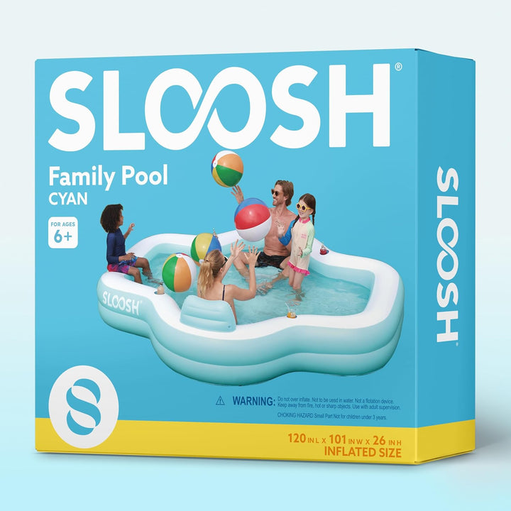 SLOOSH Aufblasbarer Swimmingpool mit Sitzen, 305 x 257 x 66 cm, überirdischer Familienpool mit Rücke