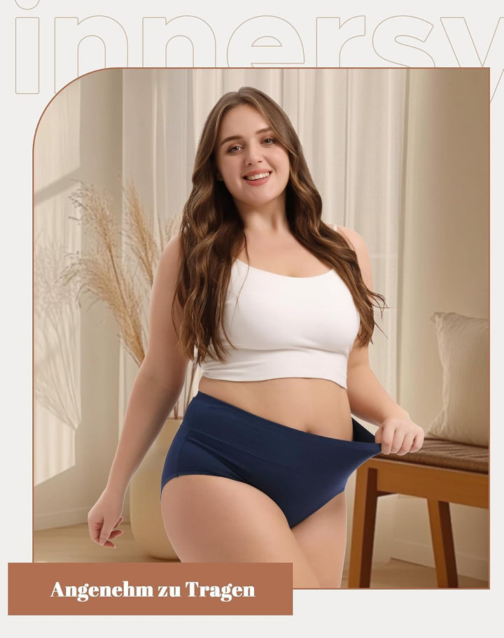 INNERSY Unterhosen Grosse Grössen Damen Taillenslip Baumwolle High Waist Slip (44-62) 4er Pack 52-54