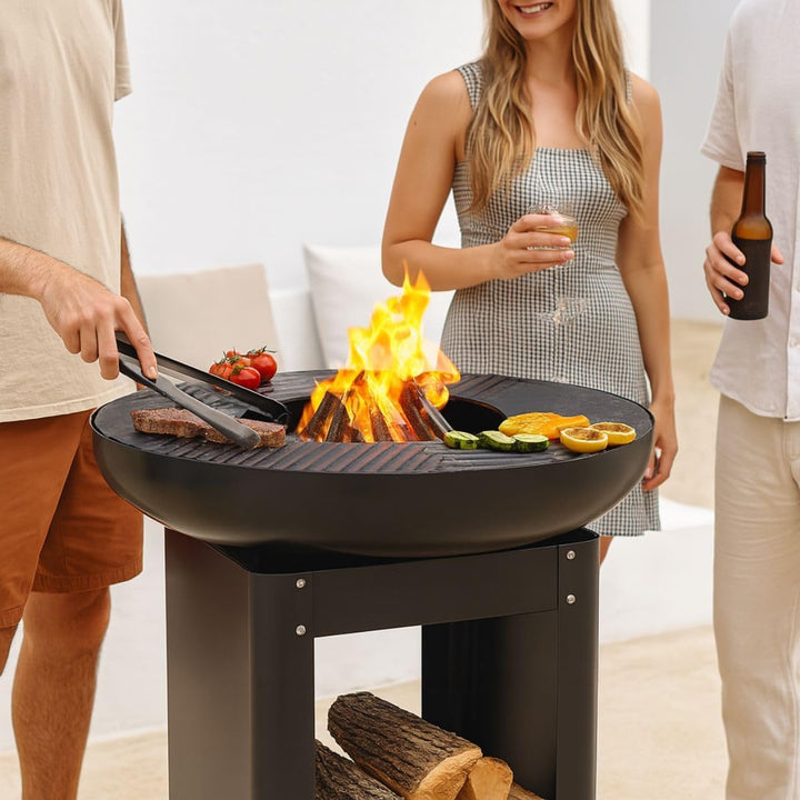 alpina 3-in-1 Feuerstelle und Grillplatte - Gartenkamin 61 x 90 cm - mit Teppanyaki-Grillplatte - Pl