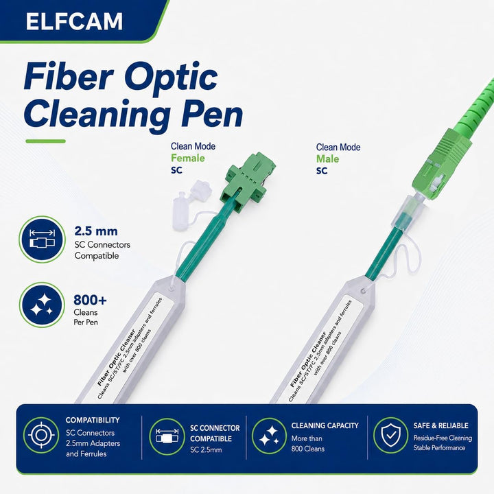 Elfcam® - Glasfaser Reinigungsstifte, LWL Reinigungsstift für FC/SC/ST/ E2000 Steckverbindungen, Übe