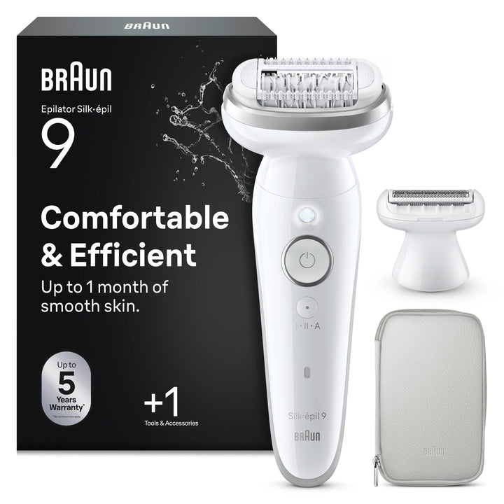 Braun Silk-épil 9, Epilierer Damen / Haarentferner für langanhaltende Haarentfernung, Rasieraufsatz