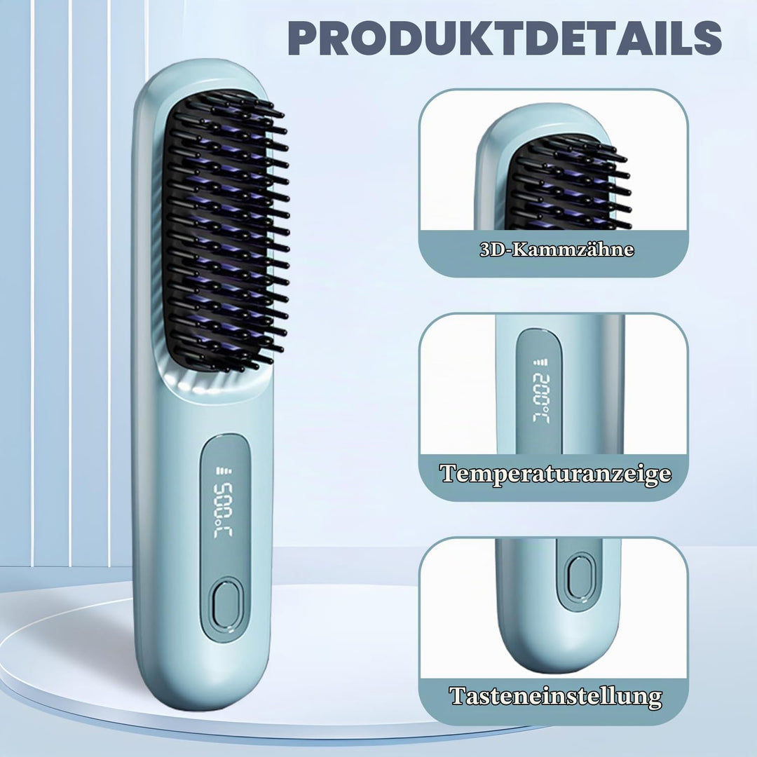 Mini-Haarkamm,Glättbürste Kabellos, 2026 Neu Haarglätter Bürste, Tragbare Bürste Glätten, Kabellose