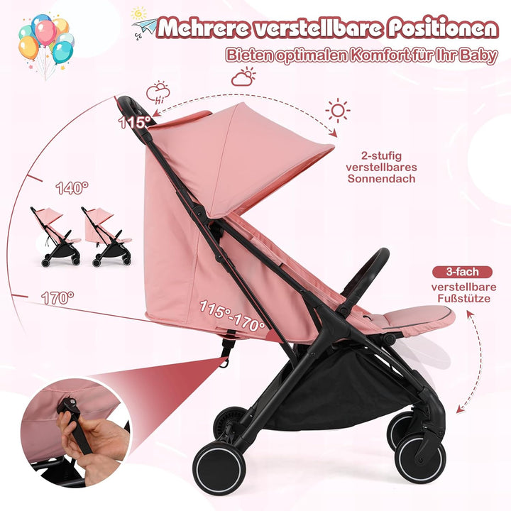 GOPLUS Zusammenklappbarer Kinderwagen, Reisebuggy mit Verstellbarer Rückenlehne &amp; Fussstütze &amp; Brems