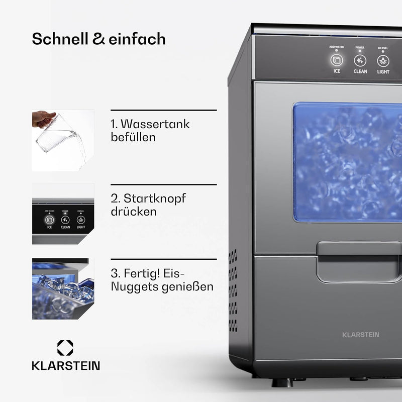 Klarstein 2,2L Eisnugget-Maschine für Zuhause, Camping & Gastro, Schnelle Nuggeteis-Maschine Klein,