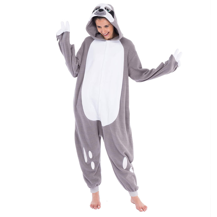 Spooktacular Creations Unisex Erwachsene Faultier Kostüm Schlafanzug Jumpsuit, Plüsch Onesie Pyjama