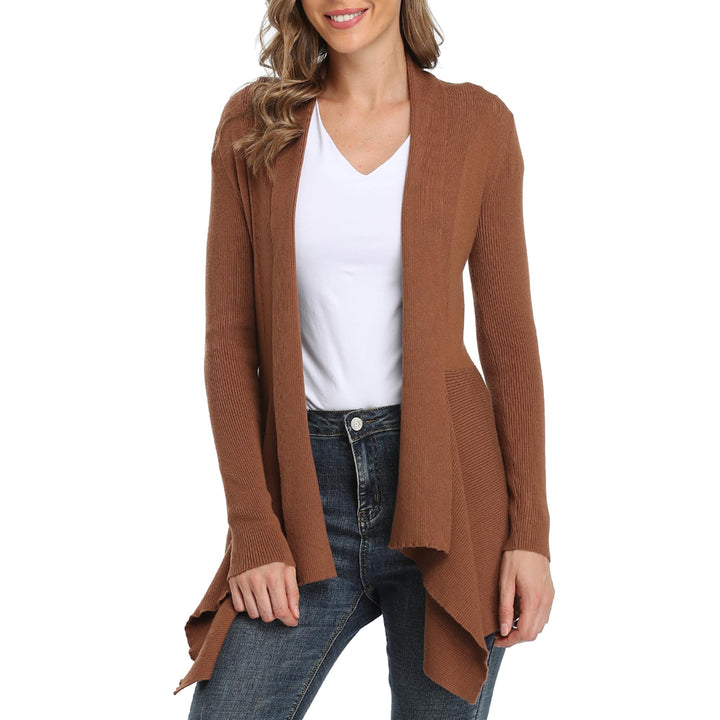 Dilgul Damen Cardigan Elegant Langarm Open Front Unregelmässiger Saum Strickjacke Pullover 34 Kamel,