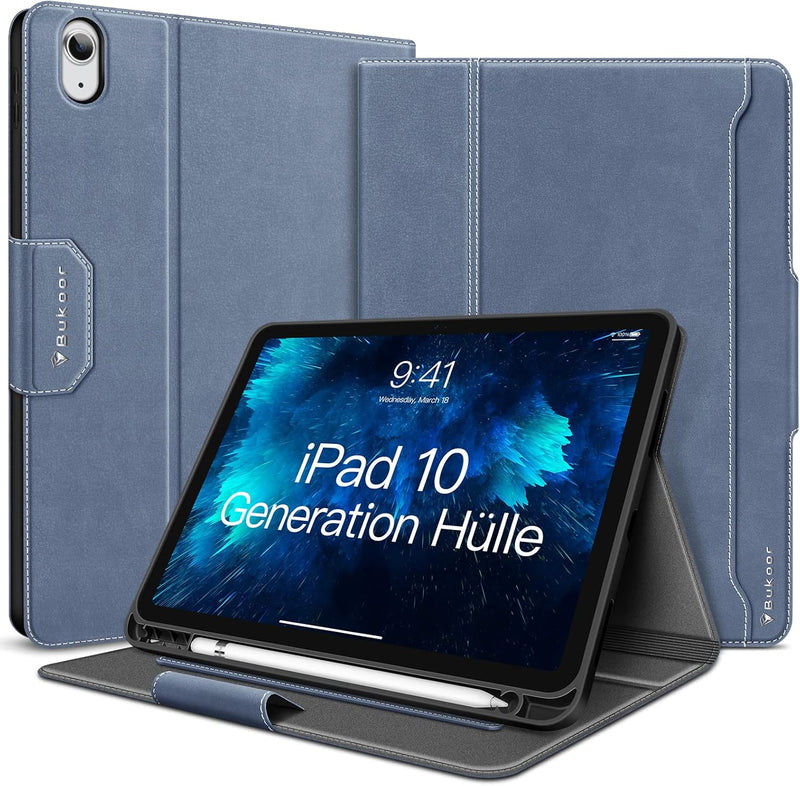 Bukoor iPad 10 Generation Hülle 2022 mit Stifthalter und Innentasche PU Leder Case Stossfeste Smart