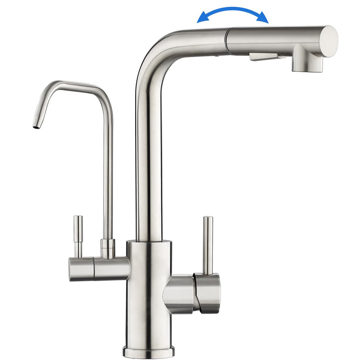 ROVOGO 3 Wege Wasserhahn Küche mit Filter, Hochdruck Küchenarmatur mit 2 Strahlarten Brause Ausziehb