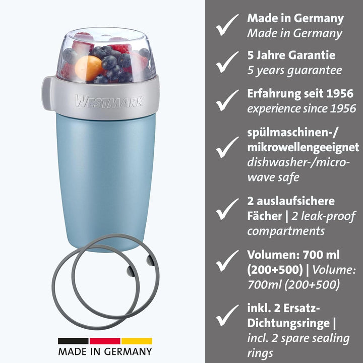 Westmark Müslibecher/Lunchpot Set – 2 auslaufsichere Fächer: 200 ml +500 ml, 2 Ersatzdichtungsringe,