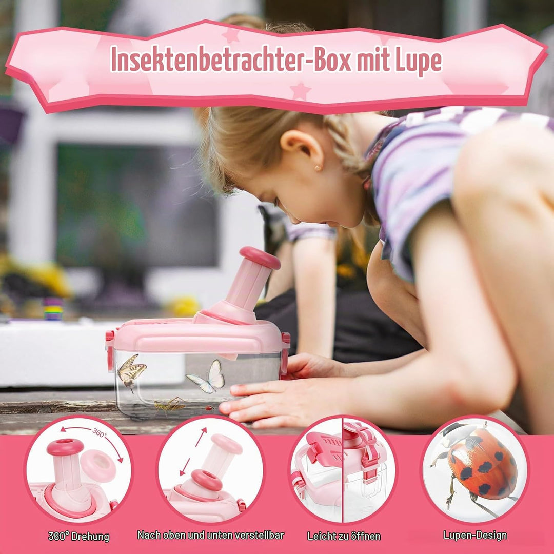 Forscherset für Kinder ab 4, Entdecker Set mit Insekten Beobachtungsbox, Lupenglas Kinder, Insektenf