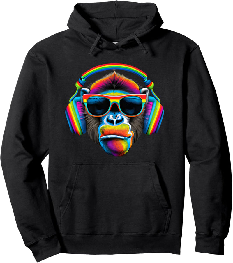 Bunte Affe Schimpanse Mit Sonnenbrille Und Kopfhörer Pullover Hoodie