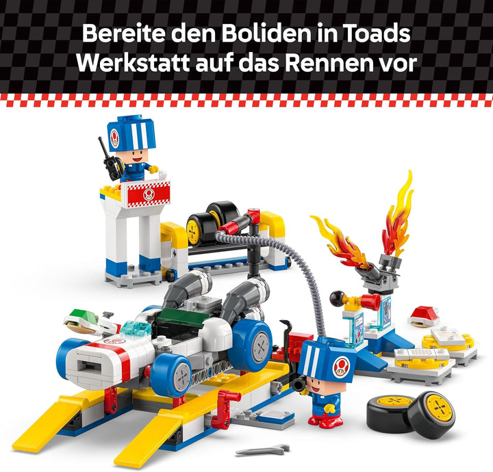 LEGO Super Mario: Mario Kart – Toad’s Garage Set, Nintendo Mechanic Toy with 2 Blue Toad Character F