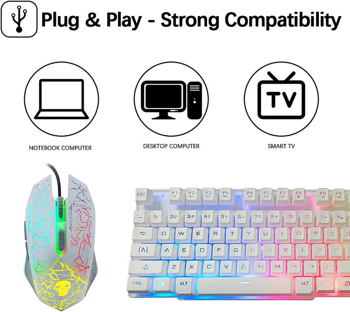UrChoiceLtd Meyying T6 Regenbogen Hinterleuchtet Multimedia USB Spiel Tastatur + 2400DPI 6 Tasten Op