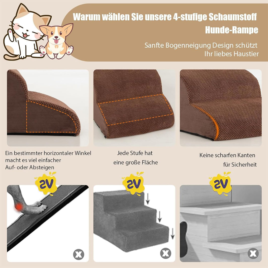 SOARS Hundetreppe 4-Stufig, Haustiertreppe aus Hochdichtem Schwamm, Katzentreppe mit Abnehmbarem, Wa