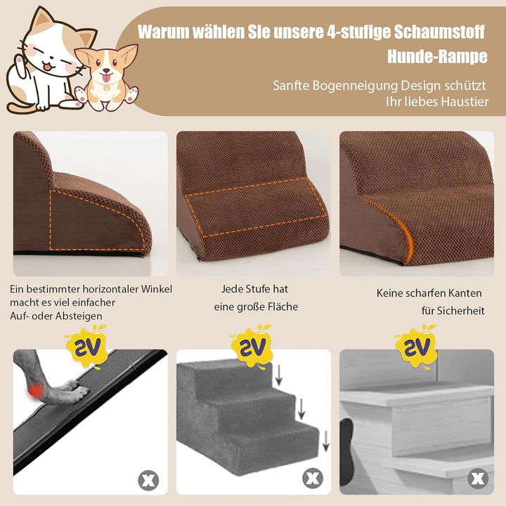 SOARS Hundetreppe 4-Stufig, Haustiertreppe aus Hochdichtem Schwamm, Katzentreppe mit Abnehmbarem, Wa