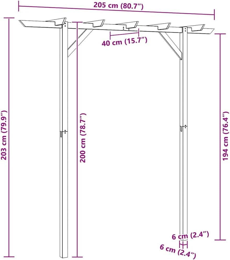 vidaXL Gartenlaube 200 x 40 x 205 cm Holz, 200 x 40 x 205 cm