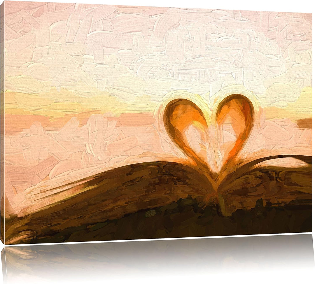 Pixxprint Herz aus Einer Buchseite als Leinwandbild/Grösse: 100x70 cm/Wandbild/Kunstdruck/fertig bes