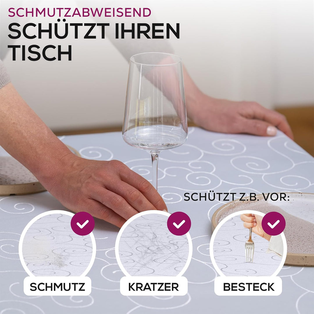 BEAUTEX Tischdecke Damast Ornamente - Bügelfreies Tischtuch - Fleckabweisende, Pflegeleichte Tischwä